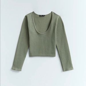 Zara ribbed sage green crop top